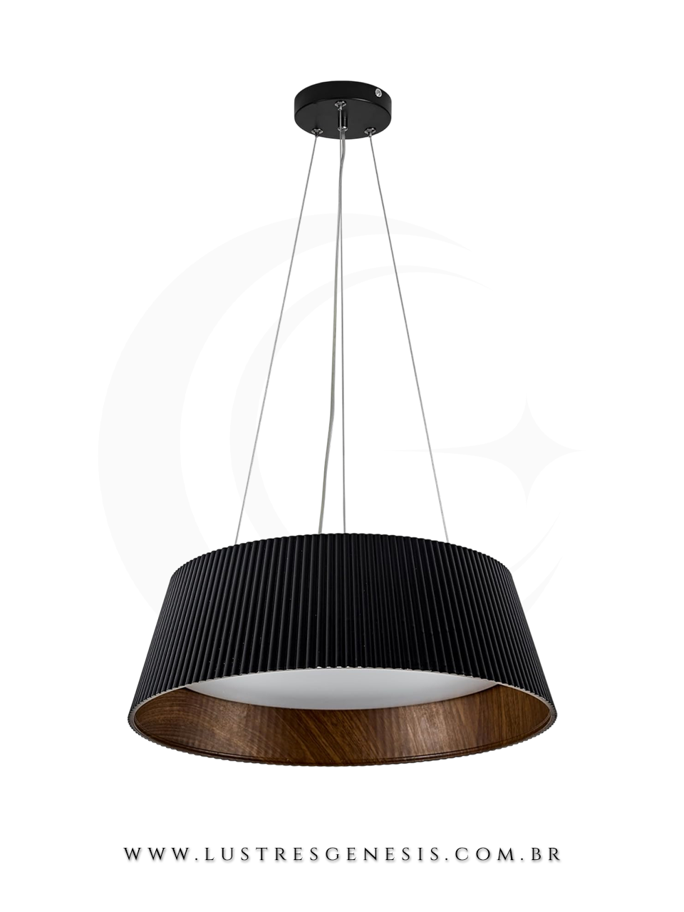 Luminaria Plafon LED Moderno Redondo 45cm Preto com Base Madeira Imbuia Luminaria de Teto para Sala de Estar Quarto Cozinha Corredor Hall e Living